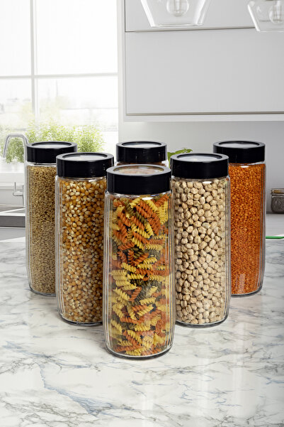 ozbience 6'lı Mega Boy Uzun Dik Saydam Cam Kavanoz Seti 1500ml Erzak Saklama