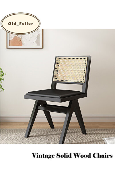 Old_Feller Vintage Dinding Chair - Rattan Seat & Back, Perfect for Living/Din...