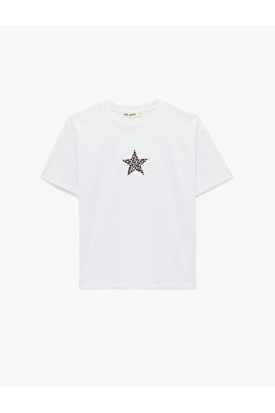 Koton Short Sleeve Crew Neck Cotton Star Printed Oversized T-Shirt