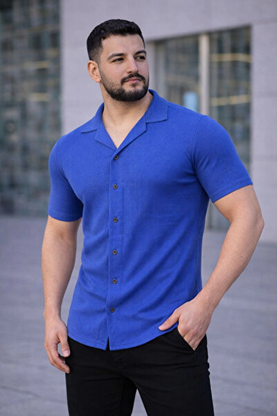 velmorafashion Velmora Premium Men's Waffle Fabric Short Sleeve Button down O...