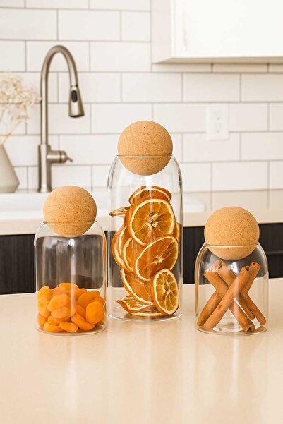 ozbience Şık ve fonksiyonel Top Mantar Kapaklı Cam Kavanoz ve Baharat Seti