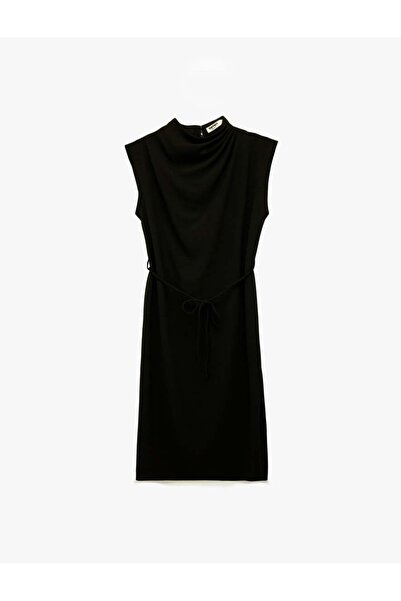Koton Dik Yaka Midi Drapeli Siyah Kadın Elbise 6SAK80084UW