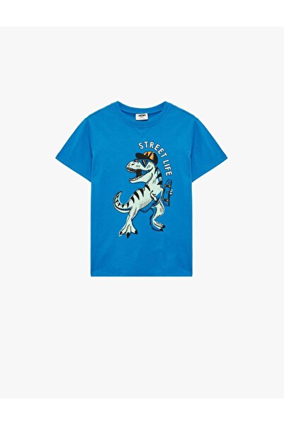 Koton Dinozor Baskılı Saks Erkek Çocuk T-Shirt 6SKB10092TK