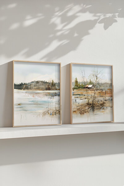 STARYUNA Set de pictură cu două piese, cu cadru din lemn, cu vedere la malul ...