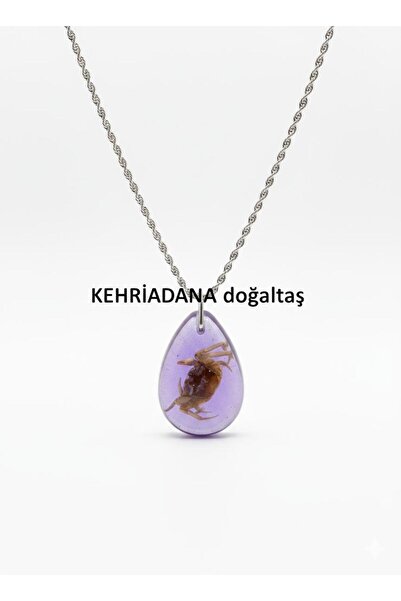 KEHRİADANA TESBİHCİLİK KEHRİADANA DOĞAL KEHRİBAR MOR YENGEÇ FOSİL ZİNCİR KOLYE