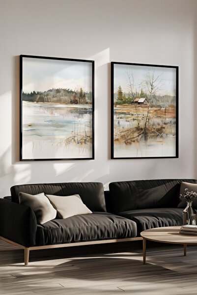 STARYUNA Set de pictură cu două piese, cu cadru din lemn negru, cu vedere la ...