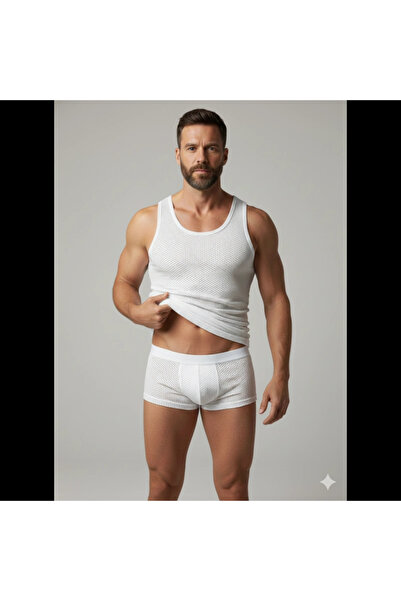 mtm My The Mall Clothing Men's White Mesh Tank Top Boxer Set