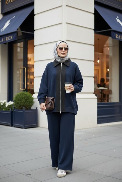 Aselim Hijap Moda Nordic Selanik- Oversized Suit with Embroidered Detail | Navy Blue