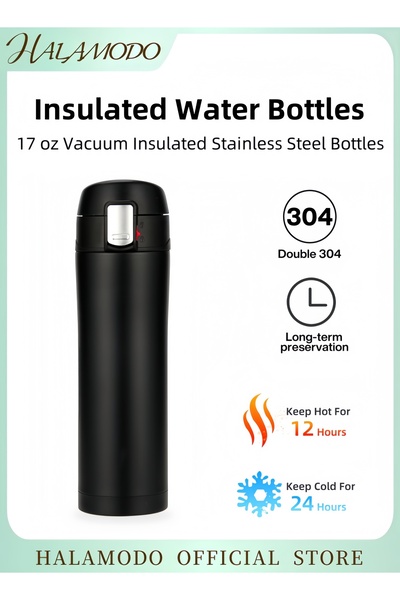 HALAMODO Black Insulated Water Bottle 6.2x23cm
