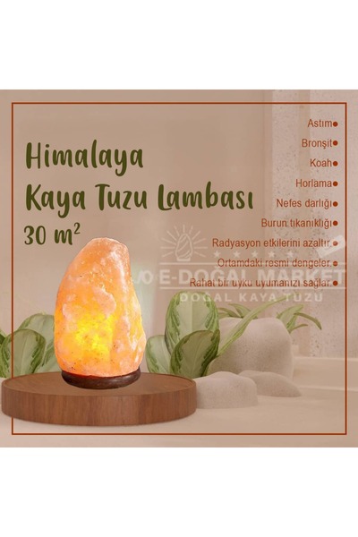 edogalmarket Himalaya Tuz Lambası 30 M2 Kadar Etkili %100 Doğal Ampul Kablo D...