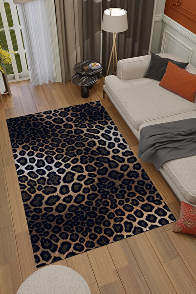THEMODERNHANE Leopar Desenli Dijital Baskılı Yıkanabilir Kaymaz Tabanlı Dekor...
