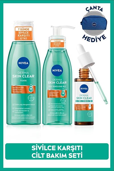 NIVEA Sivilce Karşıtı Derma Skin Clear Yüz Temizleme Jeli 150ml, Tonik 200ml,...