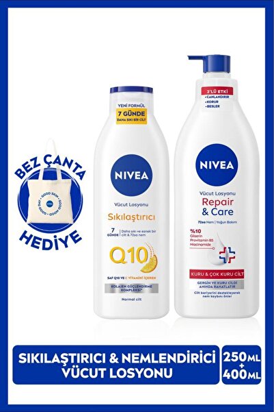 NIVEA Q10 Sıkılaştırıcı Vücut Losyonu 250ml ve Repair Care Nemlendirici Losyo...