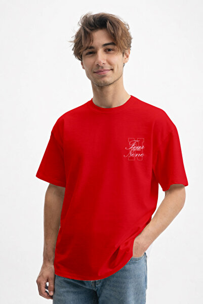 caddekombin Tricou roșu pentru bărbați, fără imprimeu, 100% bumbac, cu gât crew