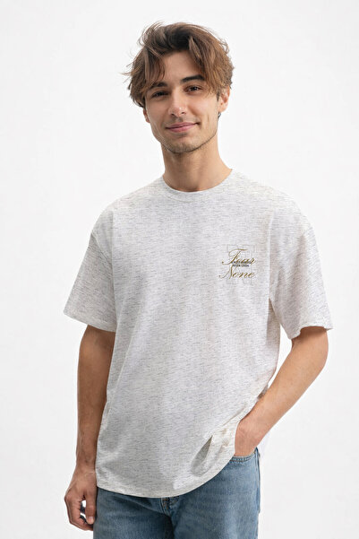caddekombin Tricou gri pentru bărbați, fără imprimeu, 100% bumbac, cu gât crew