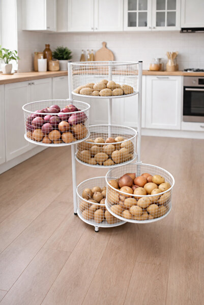 Kitchen Line Royal Tower – 5 Katlı Metal Depolama Ünitesi Metal Tel Sepet Düz...