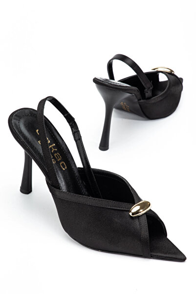 bakacstore Kadın Saten Siyah Toka Detaylı Sivri Burun Topuklu Ayakkabı