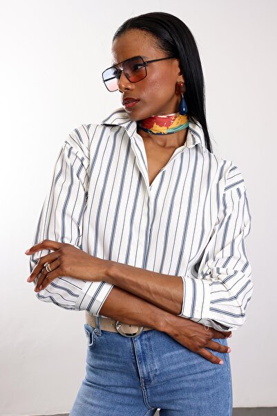 5in1Canpolat Navy Blue Regular Fit Striped Shirt