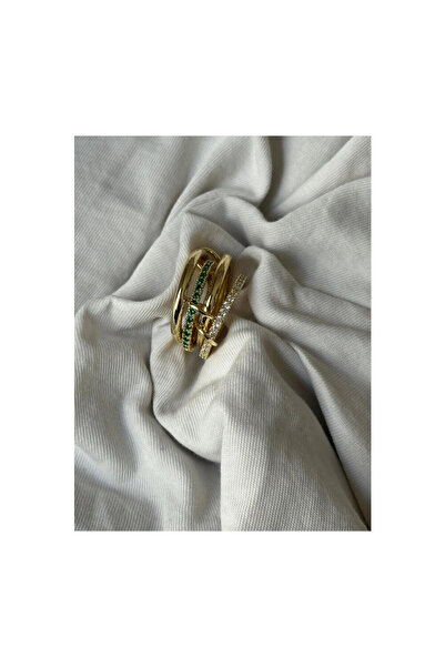 Novalune Özel Seri 4 Halka Spinelli Yeşil Taşlı Yüzük