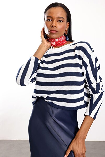 5in1Canpolat Πλεκτά Mercerized σε μπλε ναυτικό χρώμα με ρίγες 01838