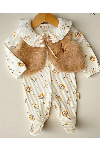 Argün kidss Floral Patterned Corded Fabric Stretch Fabric Snap Fastener Plush...