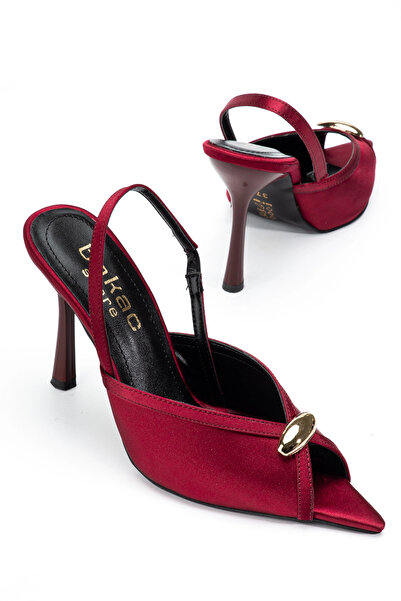 bakacstore Kadın Saten Bordo Toka Detaylı Sivri Burun Topuklu Ayakkabı