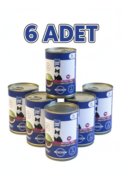 Paw Paw Biftekli Adult Kedi Konservesi 400 g x 6’lı – Parça Etli