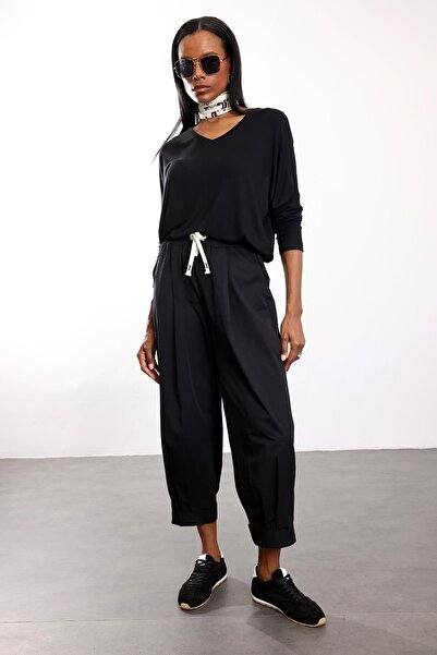 5in1Canpolat Black Double Leg Barrel Trousers 51270