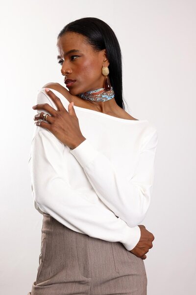 5in1Canpolat Ecru Boat Neck Knitwear 251175