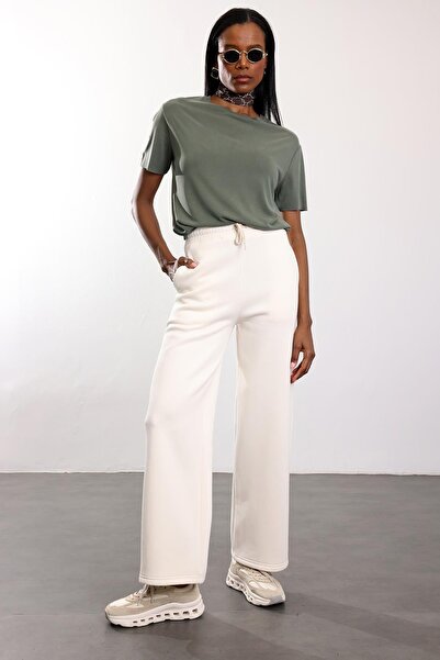 5in1Canpolat Beige Wide Leg Sweatpants 25242