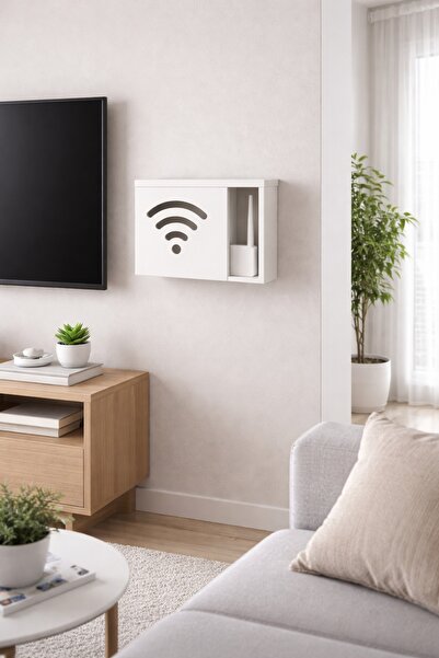 Teknor Ahşap Modem Saklama Kutusu Dekoratif WiFi Desenli Saklama Kutusu Demon...