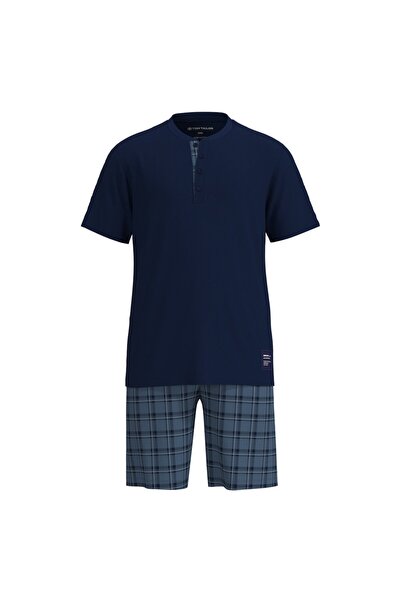 Tom Tailor Herren Schlafanzug, kurz - Shorty, Pyjama, Baumwolle, Henley-Krage...
