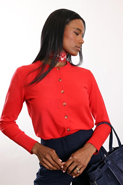 5in1Canpolat Red Wool Blend Basic Cardigan 251109