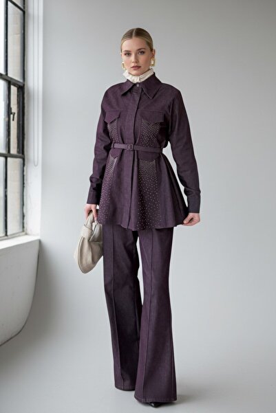 Molly Nelly Kadın Taş Baskılı Renkli Kot Pantolonlu Takım