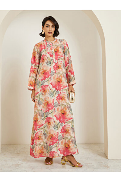 Styli Women Floral Print Collared Buttoned A-Line Jalabiya