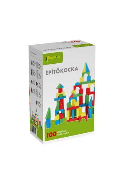 Fakopancs Cuburi constructie din lemn colorate, 100 buc., copii varsta 3-8 ani