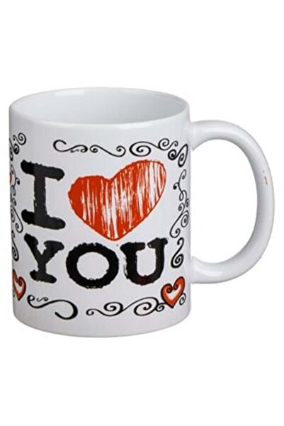OEM White Ceramic Mug with Hearts & Message 'I Love You' 340 ml