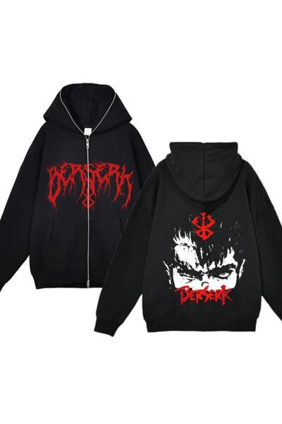 AZIZI TEKSTIL Black Unisex Hooded Zippered Cardigan