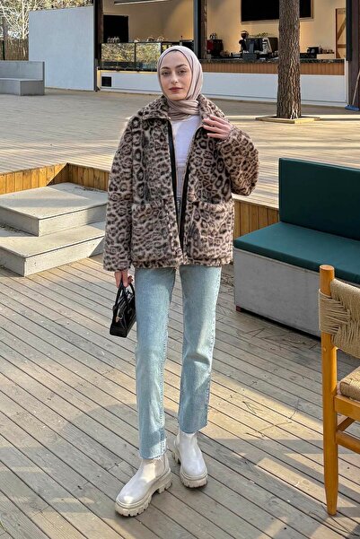 lamelif Leopard Pattern Coat Soft Brown