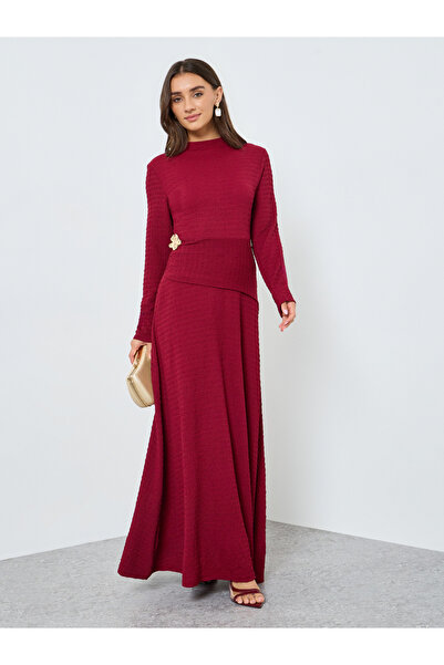 Styli Women Burgundy Texture Knitted Maxi Dress