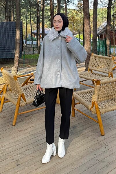 lamelif Fur Collar Coat Gray