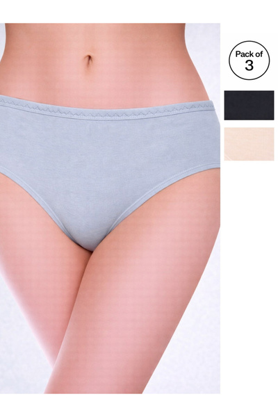 LAZZYCAT By Styli Pack of 3 - Solid Cotton Strech Brief with Elasticated Weis...