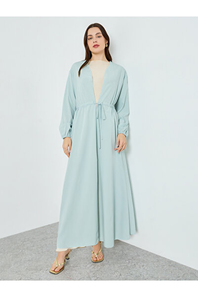 Styli عباية كيمونو خضراء برباط عند الخصر للنساء