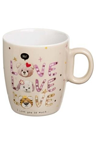 OEM Μίνι μπεζ κεραμικό κούπα με 3 ζώα «Αγάπη» 220 ml