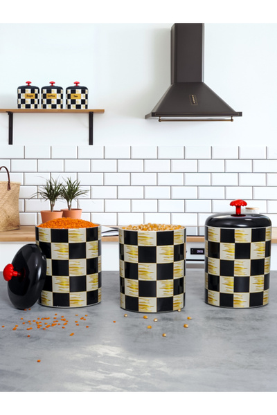 ozbience 3'lü Dama Desenli Akrilik Baharat Takımı, Hediye Paketli, Şık Dekora...