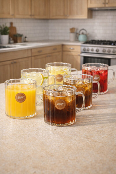 Kitchen Way Borosilicate 6-Piece Glass Soft Drink Mug Set 350ml Heat Resistan...