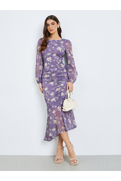 Styli Women Floral Balloon Sleeves Mermaid Midi Dress