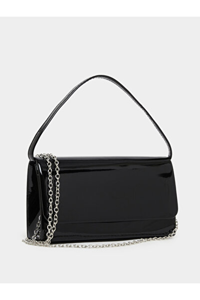 Styli Women Black Patent Clutch Bag with Chain Strap