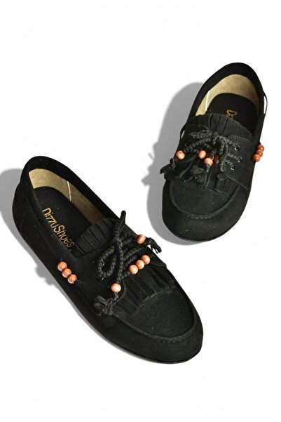 Fox Shoes Y602426202 Black Suede Bead Detailed Casual Women's Shoes