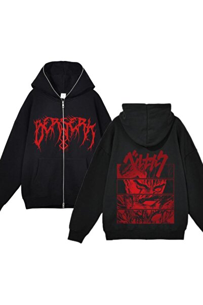AZIZI TEKSTIL Siyah Unisex Kapüşonlu Fermuarlı Hırka